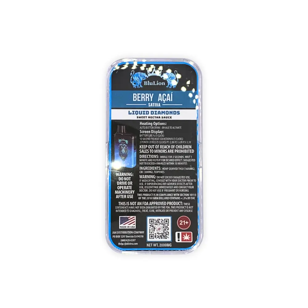THCA Liquid Diamonds Disposable Vape BluLion 2g Berry AcaĂ